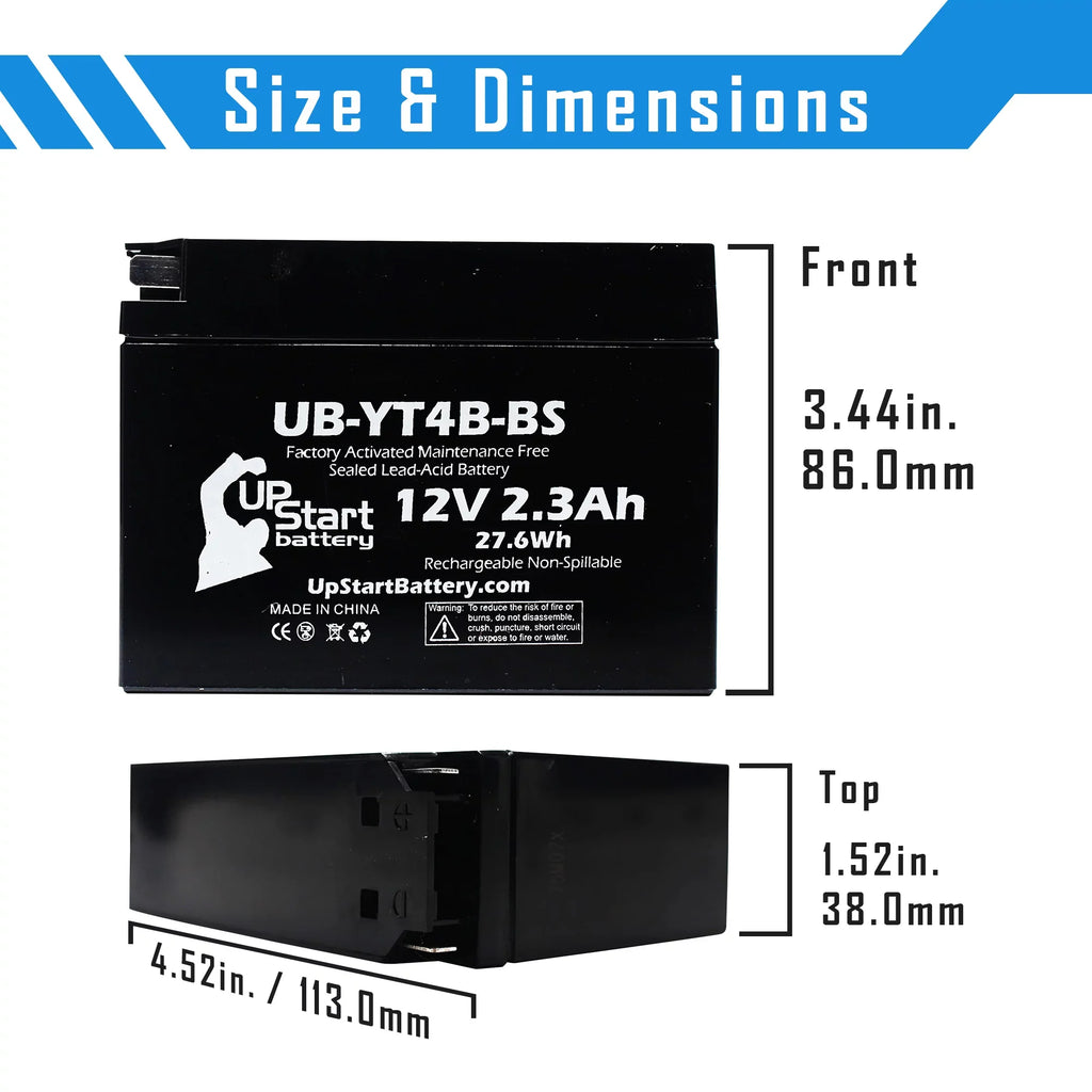 3-Pack UpStart Battery Replacement for 2004 Yamaha SR400 400CC Factory Activated, Maintenance Free, Motorcycle Battery - 12V, 2.3Ah, UB-YT4B-BS