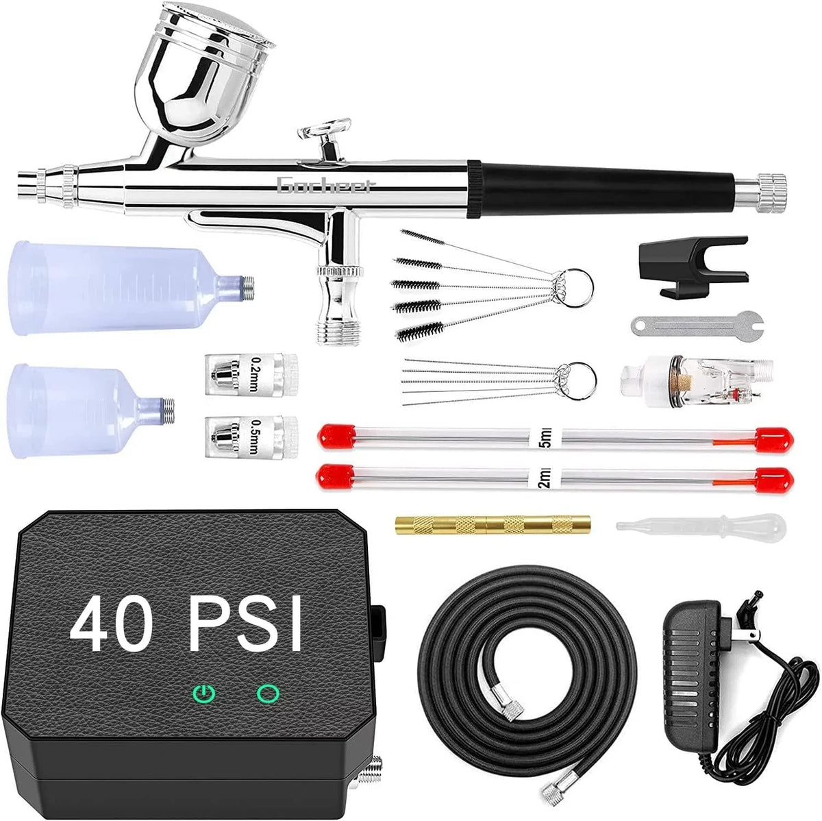 Gocheer Upgraded 40PSI Airbrush Kit, Dual-Action Multi-Purpose Airbrush Set with Compressor for Cake Decor Makeup Art Craft Tattoo