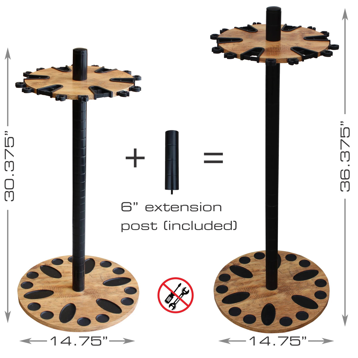 Rush Creek Creations 24 Round Fishing Rod/Pole Storage Floor Rack American Cherry Finish - Features Free 6" Extension Post - No Tool Assembly