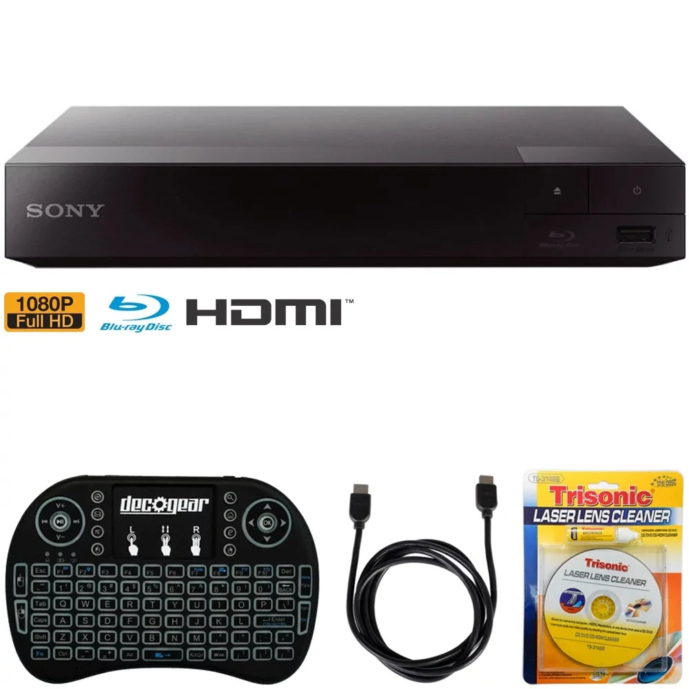 BDP-S1700 Streaming Blu-ray Disc Player w/ Accessories Bundle Includes, 2.4GHz Wireless Backlit Keyboard with Touchpad, 6ft HDMI Cable and Laser Lens Cleaner for DVD/CD Players