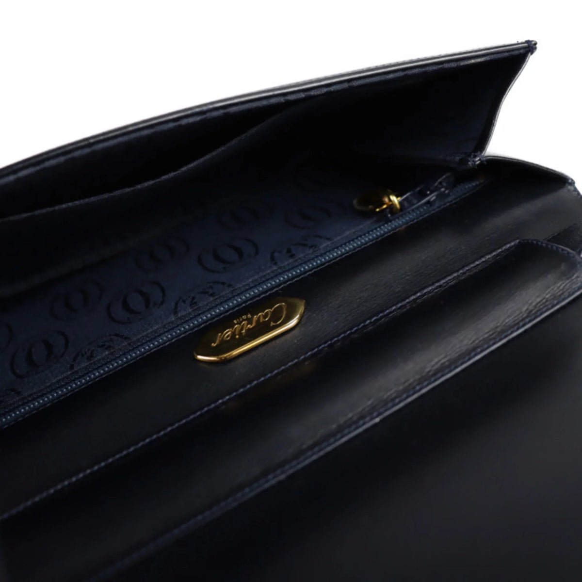 Pre-Owned CARTIER Cartier sapphire line shoulder bag calf leather dark navy 2WAY clutch (Good)