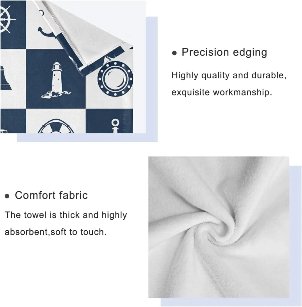 GZHJMY Bath Towel Sets for Bathroom Hand Towels Fingertip Towels Sailing Vessel Anchor Lighthouse Checked 3 Piece Decorative Soft Cotton Absorbent