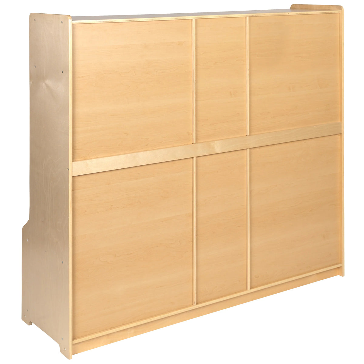 BizChair Wooden 5 Section School Coat Locker with Bench, Cubbies, and Storage Organizer Hook-Safe, Kid Friendly Design - 48"H x 48"L (Natural)