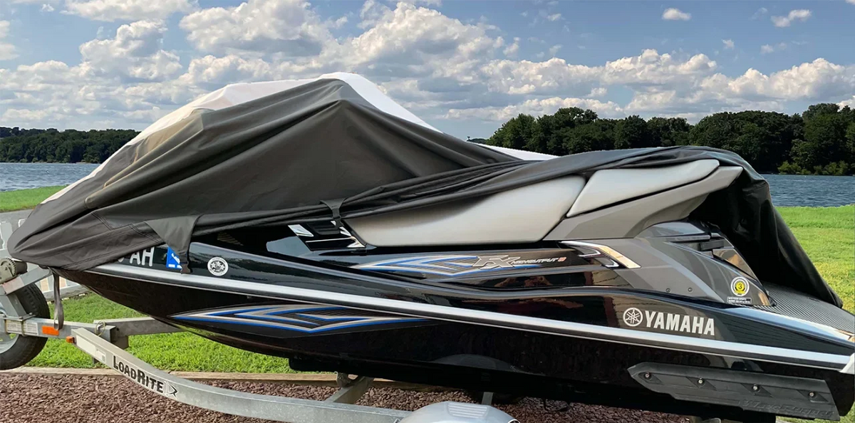 SUPER HEAVY-DUTY TOP OF THE LINE JETSKI Cover Compatible for YAMAHA JET SKI XL 700 PWC COVER 1999-2004 Black/Grey