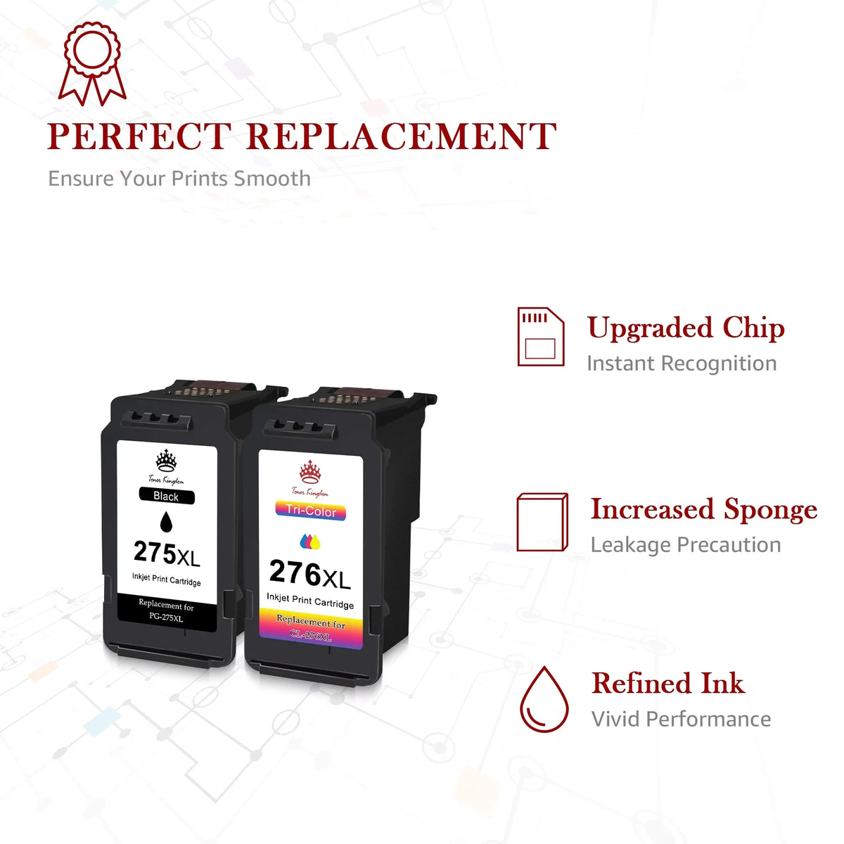 Toner Kingdom PG-275 CL-276 Ink Cartridges for Ink 275 and 276 High Capacity 275XL 276XL Ink Cartridges for PIXMA TS3520 TS3522 TS3500 TR4720 TR4722 TR4700 Printers (2 Black, 1 Color)