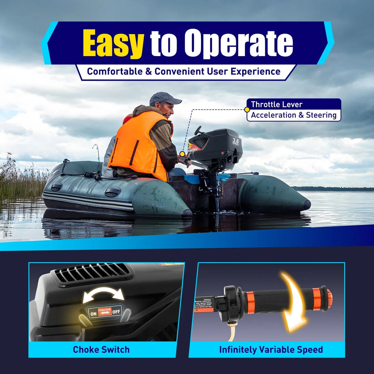 HANGKAI 2 Stroke 3.6 Outboard Motor Fishing Boat Engine Liquid Cooling CDI Outboard Boat Motor 90cm/35.4in