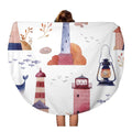 KDAGR 60 inch Round Beach Towel Blanket Liquid Lighthouse Sea Cartoon Boat Seagull Whale Fish Lamp Travel Circle Circular Towels Mat Tapestry Beach Throw