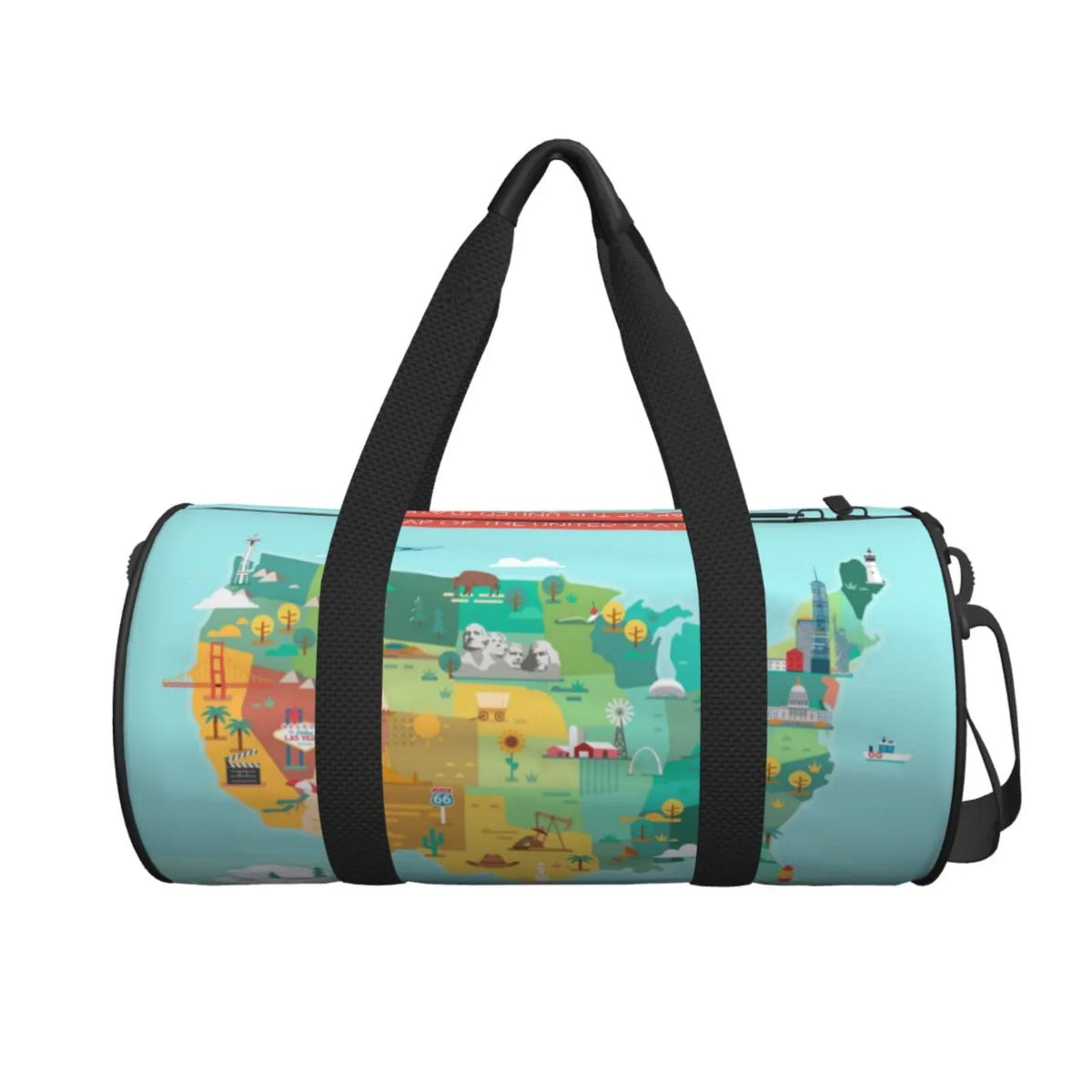 Coaee USA Tourist Map Large Capacity Travel Luggage Bag Cylinder Gym Bag Liquid Sports Bag with Pocket and Compartment