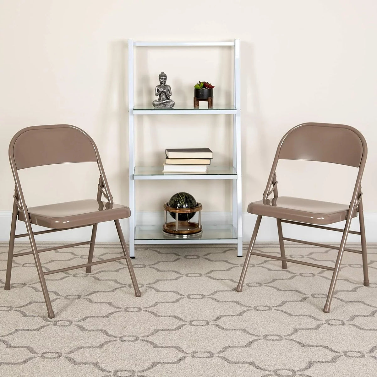 HERCULES Series Triple Braced & Double Hinged Beige Metal Folding Chair