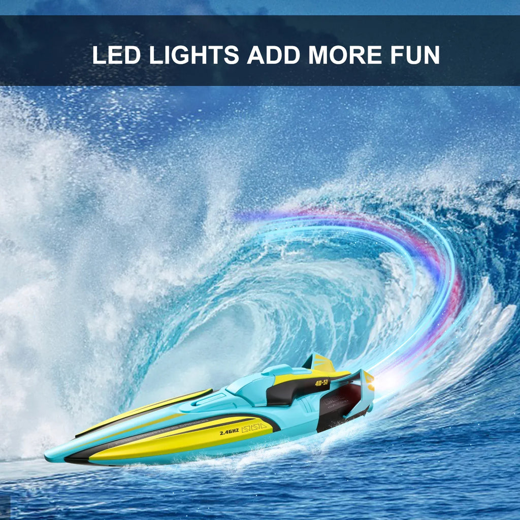 4DRC S1 RC Boat - Remote Control Boat for Pools and Lakes, 4 Channel 2.4GHZ Remote Control, and Rechargeable Boat Battery，Yellow