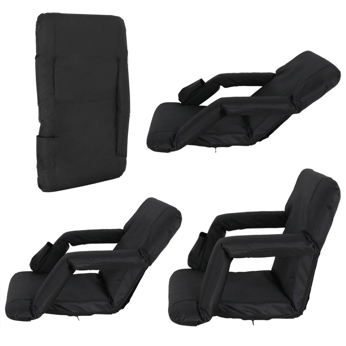HomGarden Portable Stadium Seat Chair for Bleachers, 6 Reclining Folding Seat Liquid Black