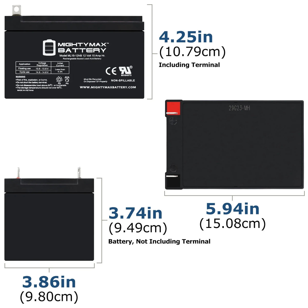 ML15-12NB 12V 15AH Replacement Battery Compatible with Evo 500W Electric Scooter - 3 Pack