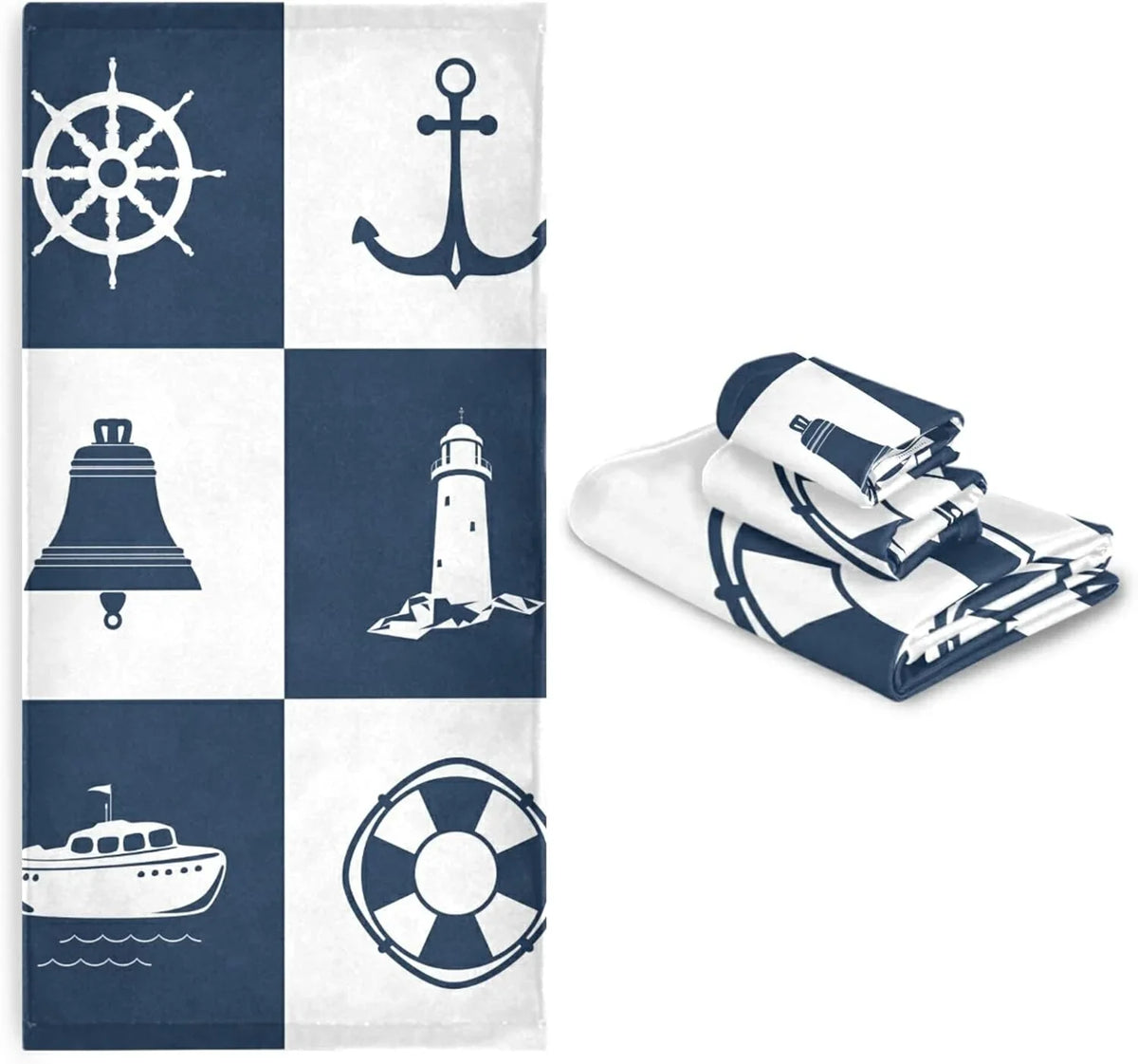 GZHJMY Bath Towel Sets for Bathroom Hand Towels Fingertip Towels Sailing Vessel Anchor Lighthouse Checked 3 Piece Decorative Soft Cotton Absorbent