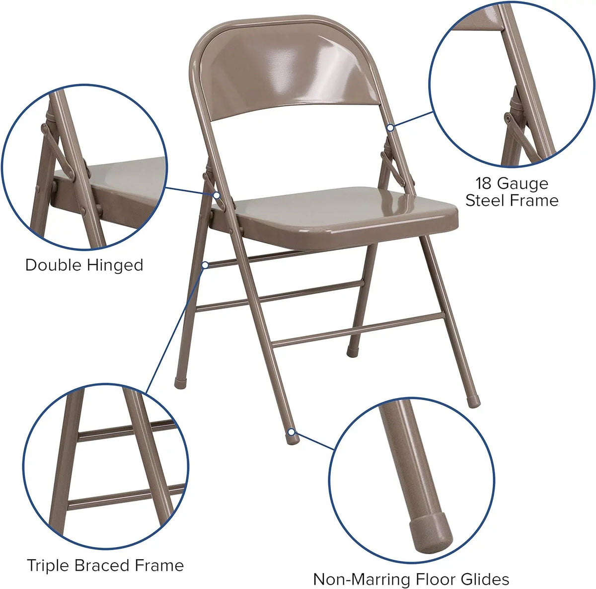 HERCULES Series Triple Braced & Double Hinged Beige Metal Folding Chair