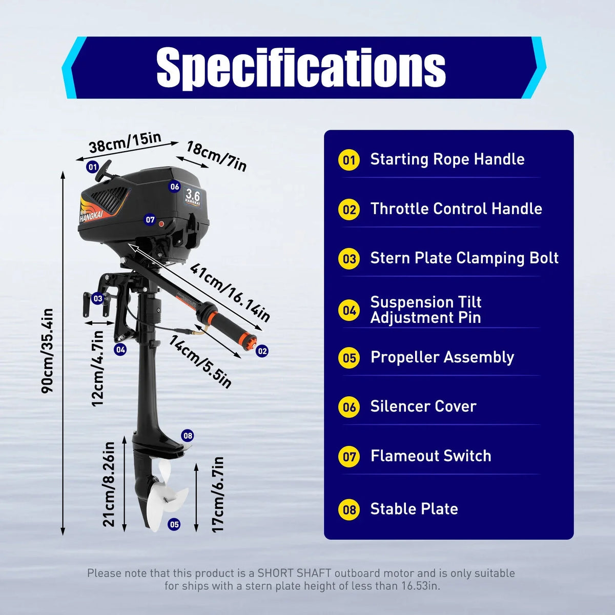 HANGKAI 2 Stroke 3.6 Outboard Motor Fishing Boat Engine Liquid Cooling CDI Outboard Boat Motor 90cm/35.4in
