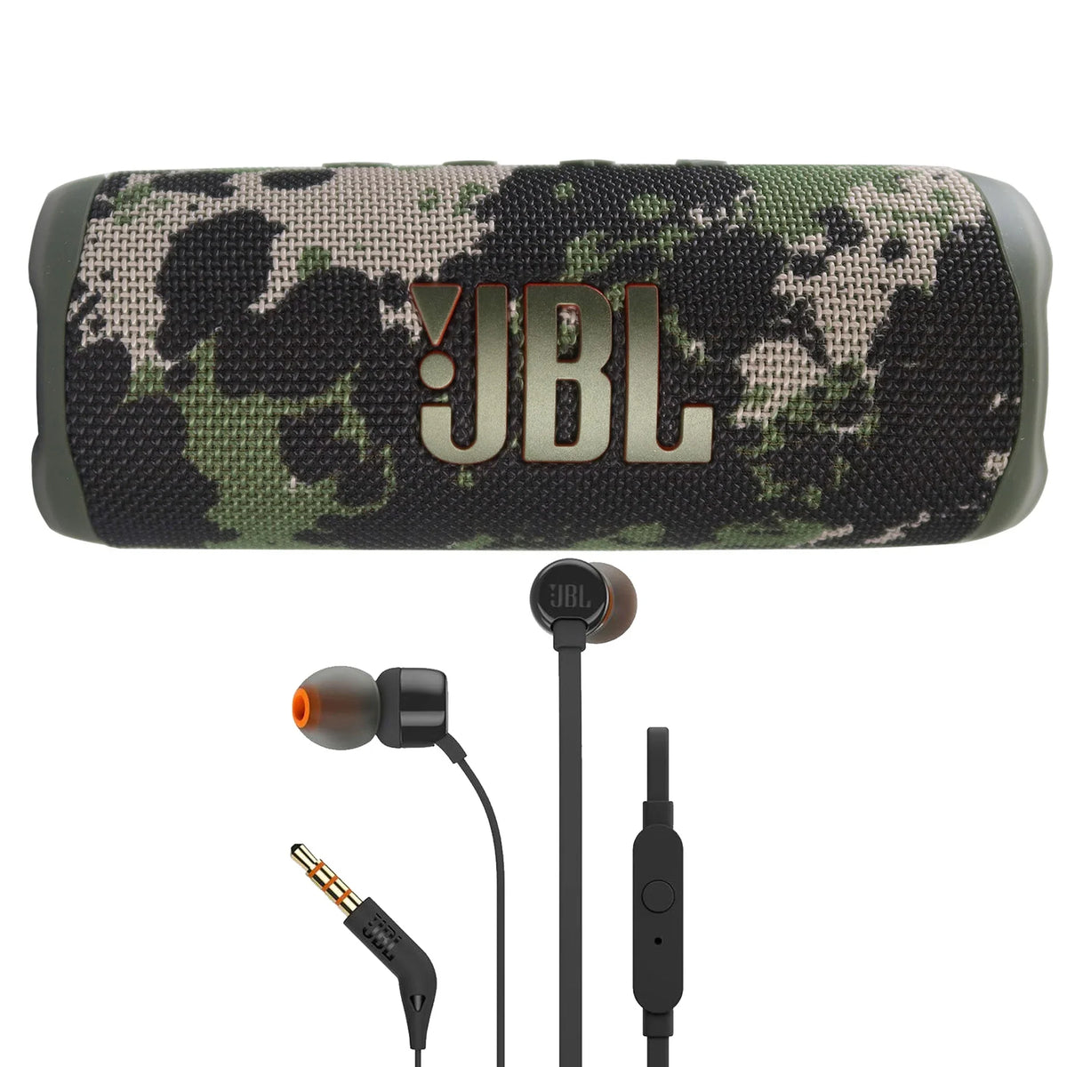 JBL Flip 6 Portable Liquid Bluetooth Speaker (Squad) with JBL T110 in Ear Headphones