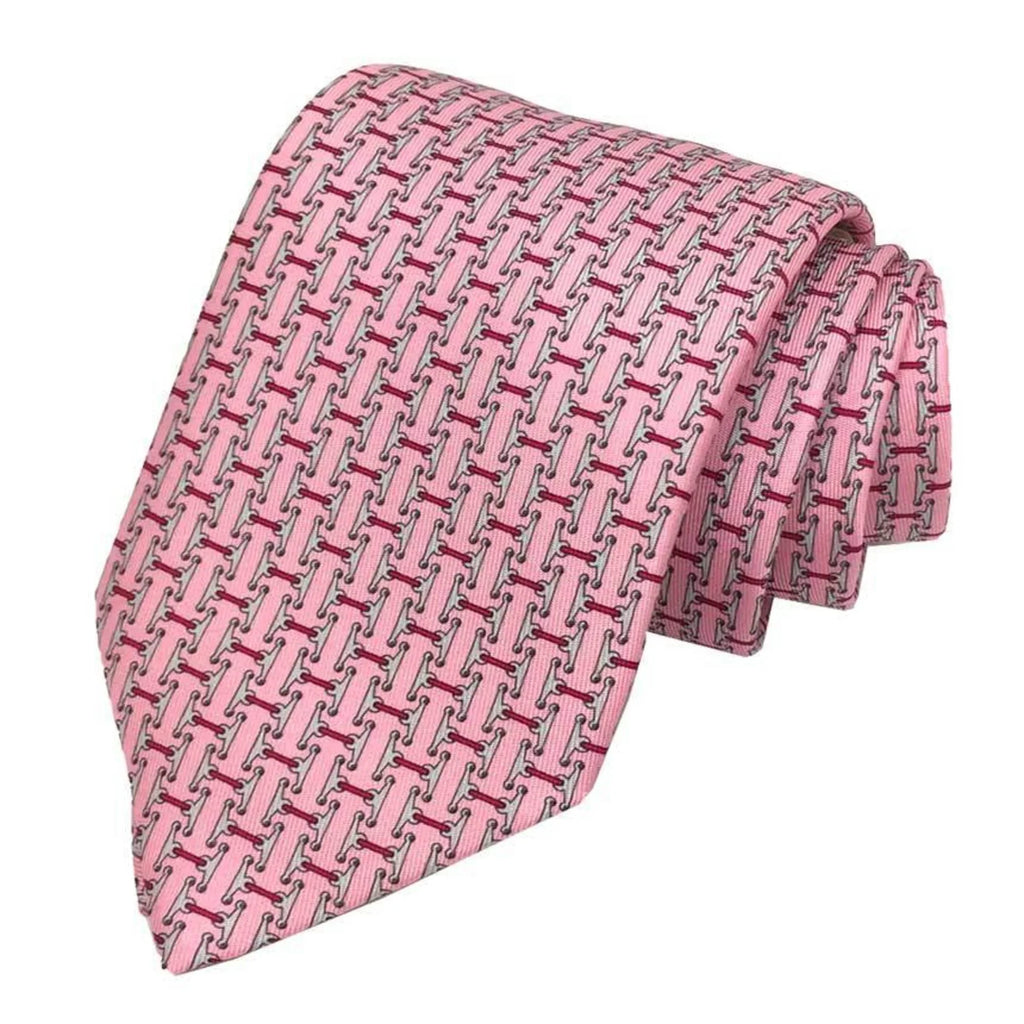Pre-Owned HERMES Tie CRAVATE TWILL 8CM MORS AND 606236T 21 HTH2012 Horse harness pattern silk twill tie Pink ROSE/GRIS/MAGENTA Men's Hermes (Like New)
