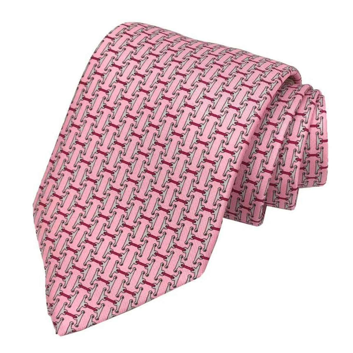 Pre-Owned HERMES Tie CRAVATE TWILL 8CM MORS AND 606236T 21 HTH2012 Horse harness pattern silk twill tie Pink ROSE/GRIS/MAGENTA Men's Hermes (Like New)