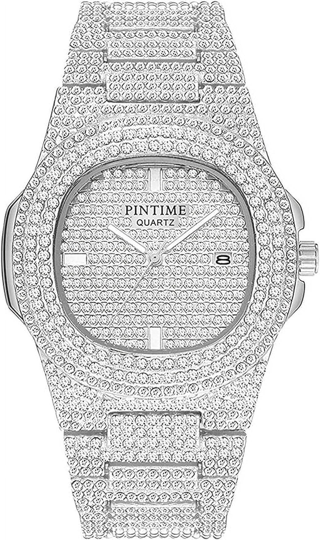 Gosasa Luxury Unisex Watches Crystal Diamond Stainless Steel Watches Quartz Calendar Big Face Wrist Watch for Women Men